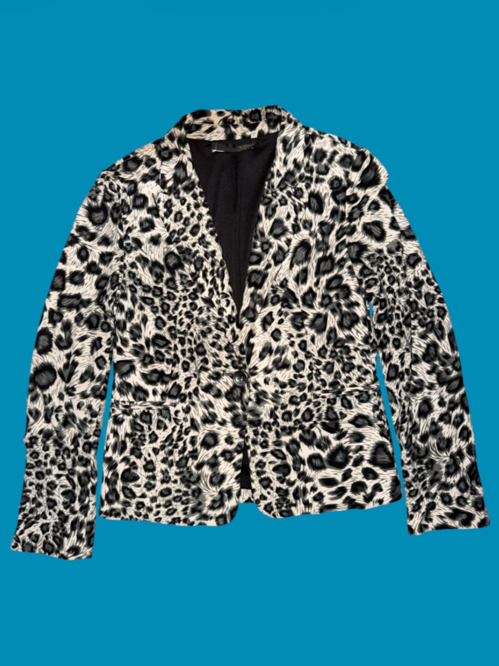 NESS Black White and Grey Leopard Print One Button Blazer